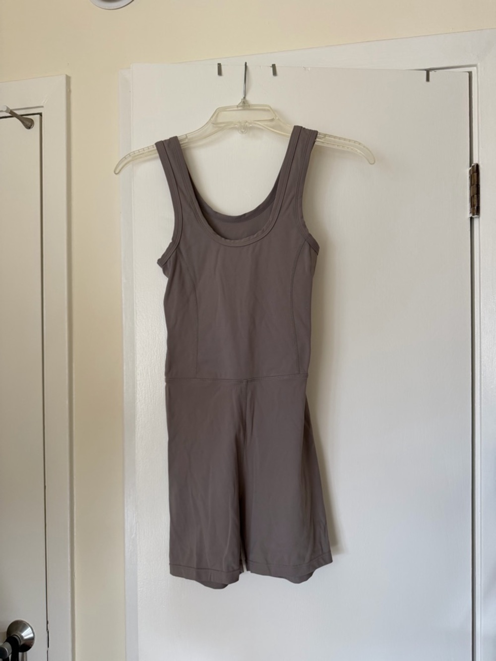 SET Active Scoop-Neck Tank Romper in Taupe Gray